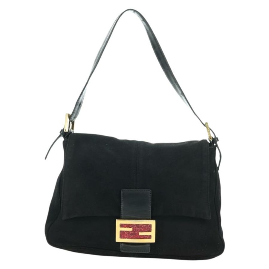 【日本直送】FENDI Mamma Baguette 單肩包 麂皮 黑色 金色 正品 yk20351SAM-12