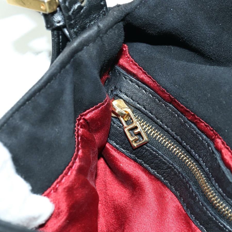 【日本直送】FENDI Mamma Baguette 單肩包 麂皮 黑色 金色 正品 yk20351SAM-23