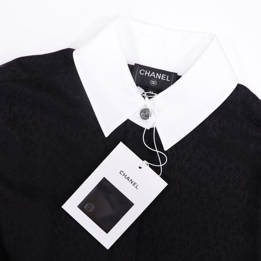 Chanel 香奈兒 印花絲綢 黑色 長袖襯衫-5