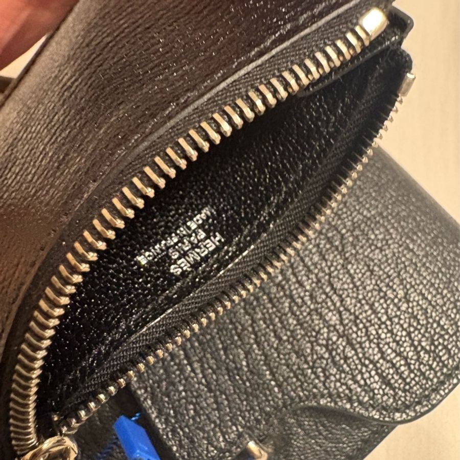 近全新 HERMES ermes roulis slim 豬鼻子 小廢包 黑色 銀扣 山羊皮 錢包 腰包-13