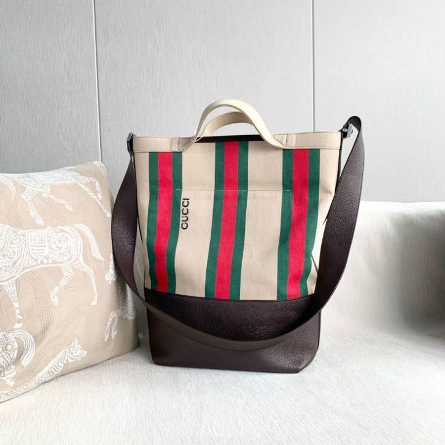 Gucci 紅綠條紋帆布tote包 黑標043 39*41*16 9新 配件塵袋-3