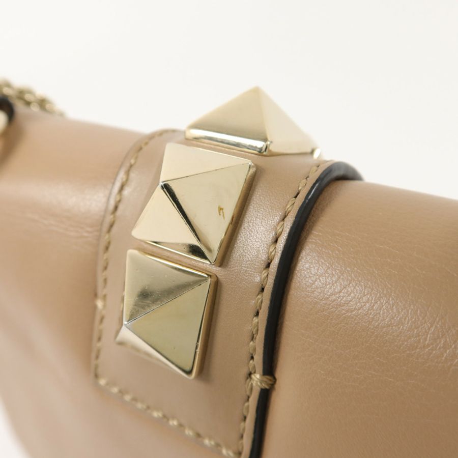 Valentino 牛皮皮革Rockstud Glam Lock Flap Bag鏈帶肩背袋-17