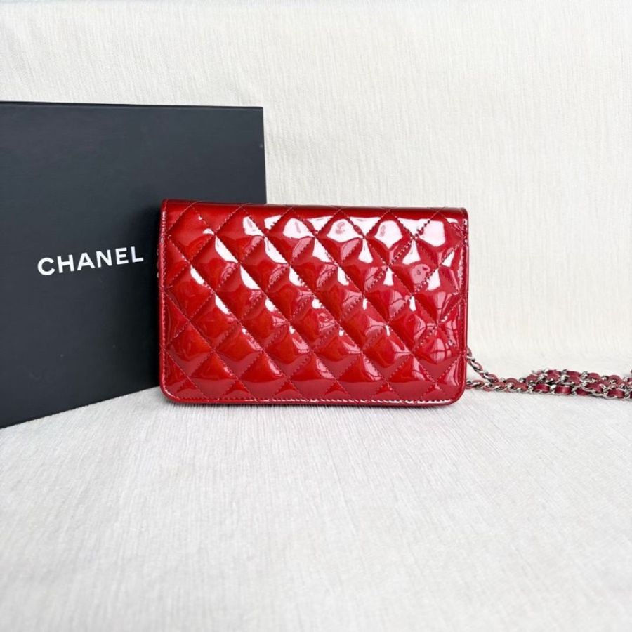 Chanel 漆皮Woc鏈條包 紅色銀扣 19*12.5*1 9新 配件盒子 塵袋-3