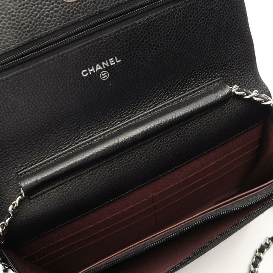 香奈兒 (CHANEL) Matelasse 鏈條肩背斜背包,小牛皮,黑色,銀色五金,二手 CC-6