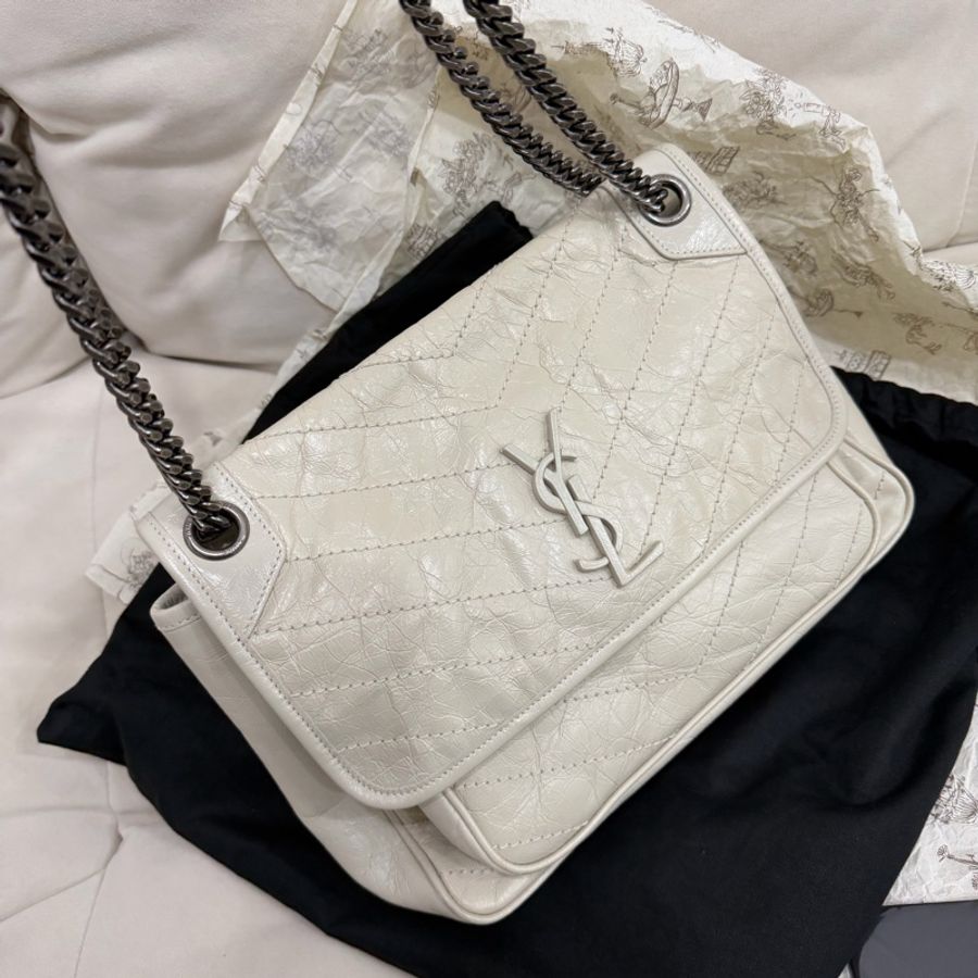 YSL Niki 白色 油蠟牛皮 medium 中號-2