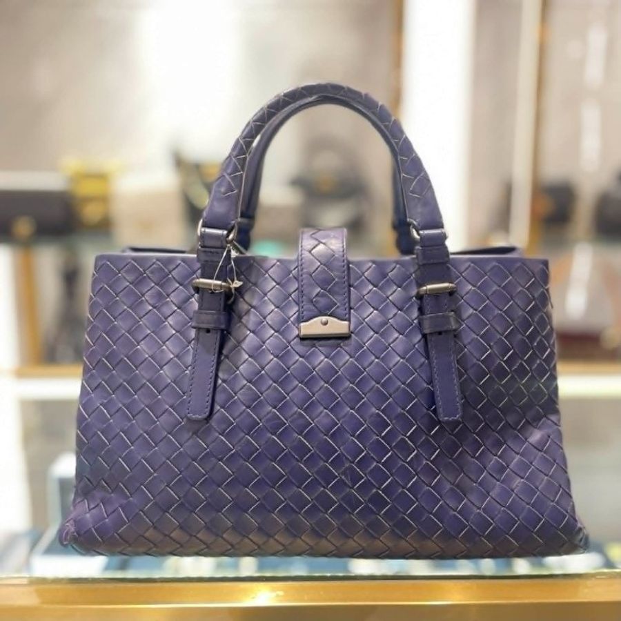 BV 編織手提雙層兩用包 藍紫色-3