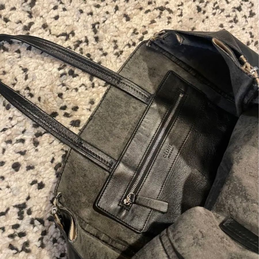 Celine Lamb skin Vertical Cabas Tote 黑色皮革手提包-8