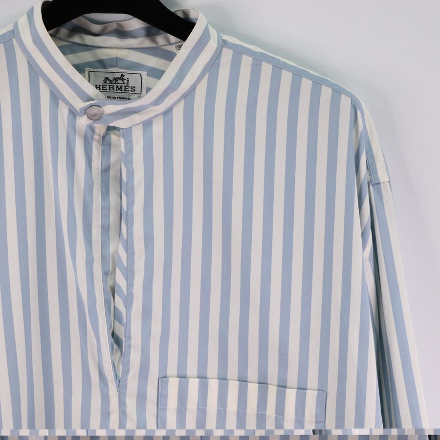 Hermès 愛馬仕 立領 藍白條紋上衣-1