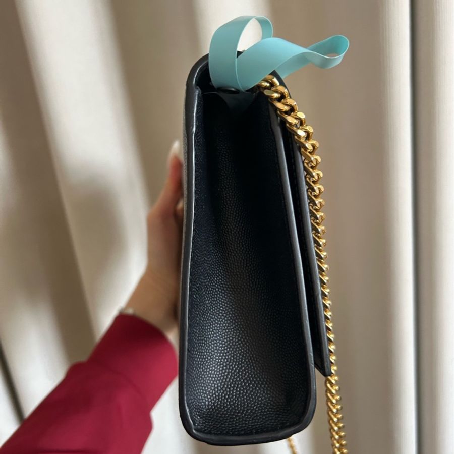 YSL聖羅蘭Kate黑金鍊條包 中號 魚子醬粒面牛皮 金色YSL標誌 尺寸24×14.5×5.5c-3