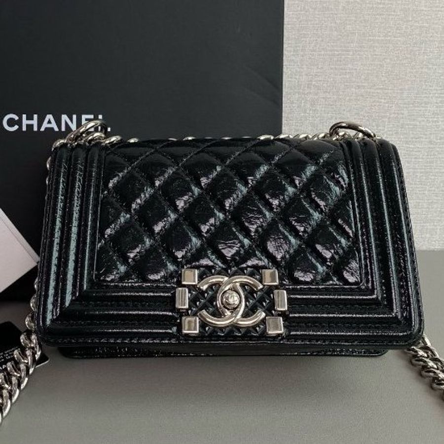 香奈兒/Chanel 黑銀油蠟皮leboy小號鏈條包-0