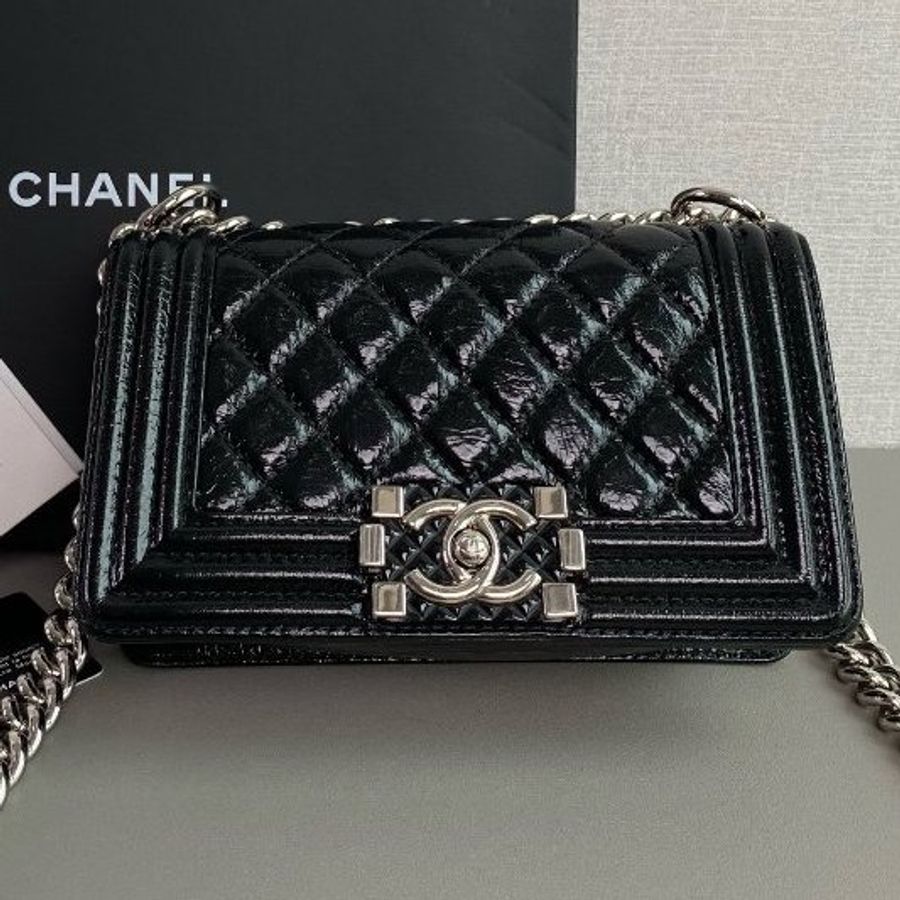 香奈兒/Chanel 黑銀油蠟皮leboy小號鏈條包-6