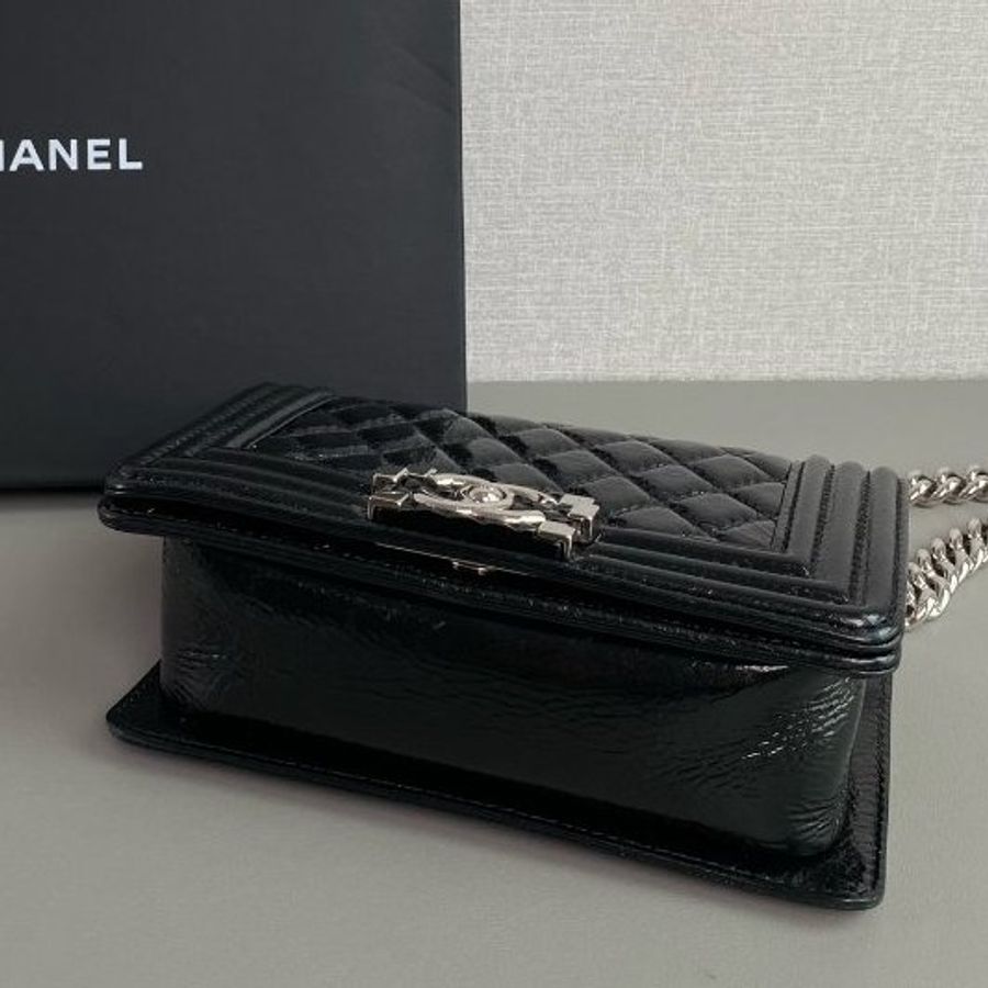 香奈兒/Chanel 黑銀油蠟皮leboy小號鏈條包-9