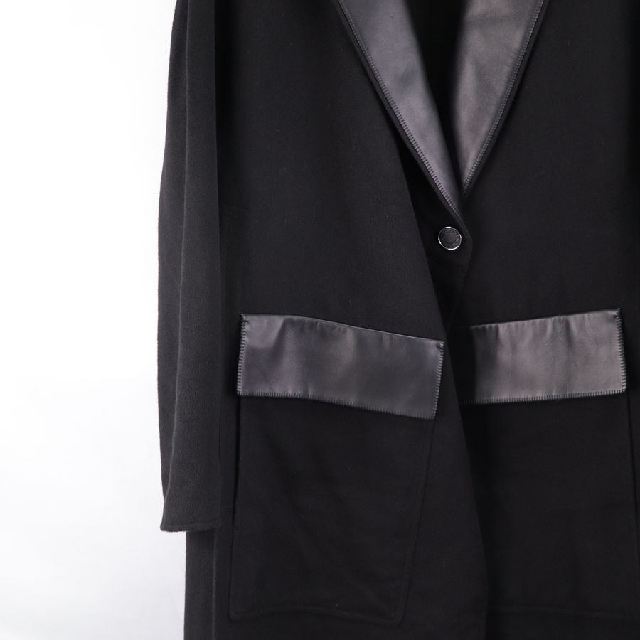 Hermès 愛馬仕 黑色 皮革拼接 大衣-7
