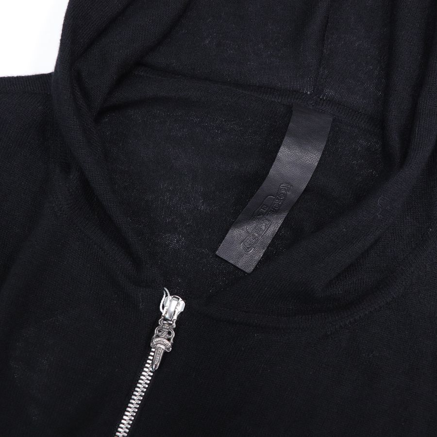 Chrome Hearts 克羅心 黑色 皮質拼接口袋 連帽拉鍊外套-4