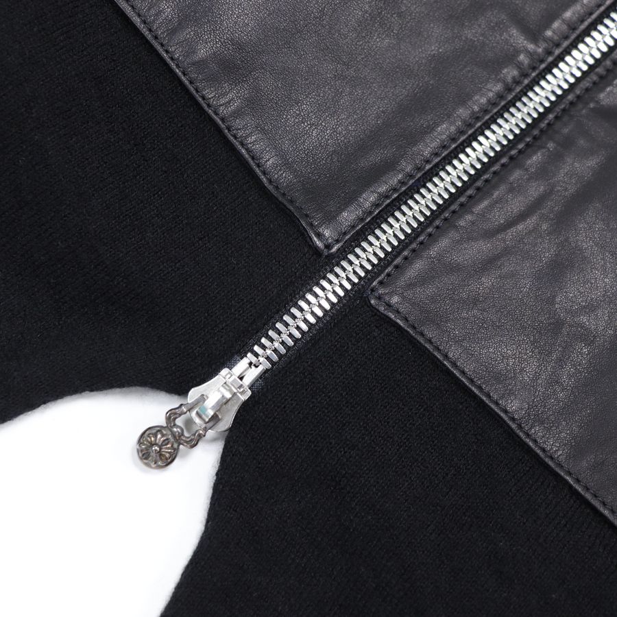 Chrome Hearts 克羅心 黑色 皮質拼接口袋 連帽拉鍊外套-5