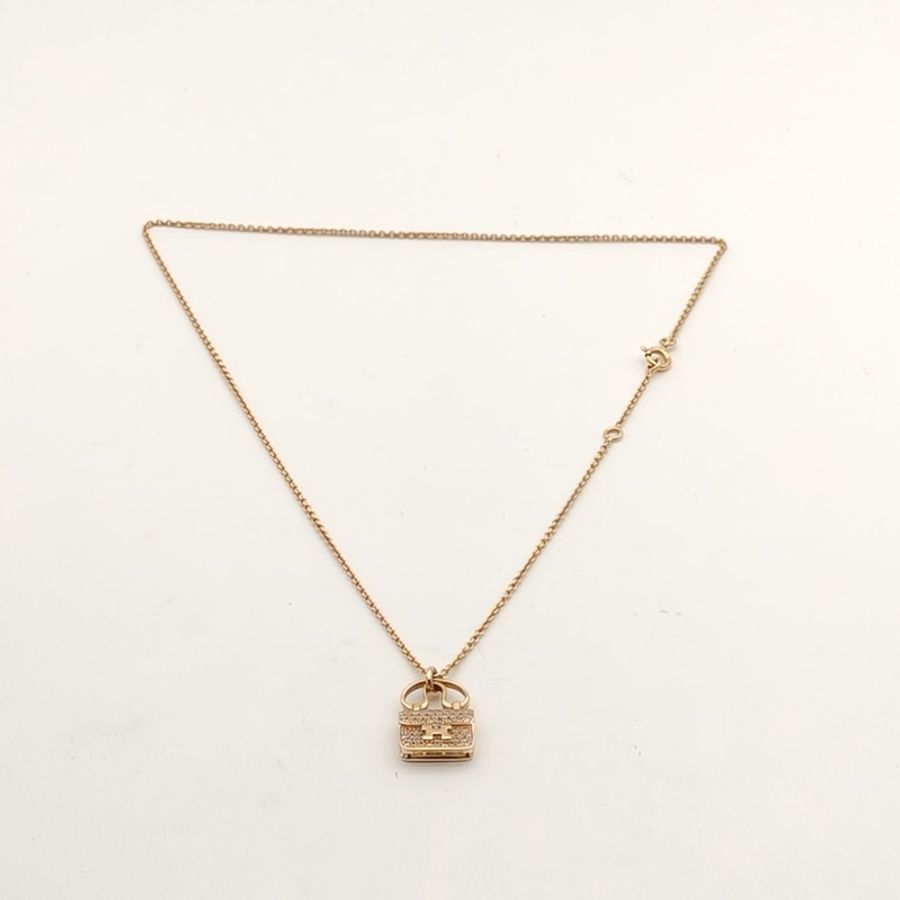 HERMES AmulettesConstance康康項鏈滿鑽老扣18K玫瑰金/鑽石-4