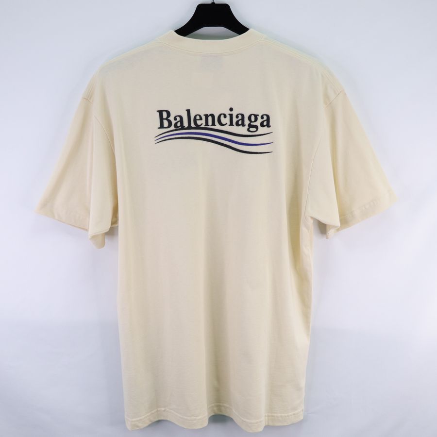 Balenciaga 巴黎世家 Oversized 奶油黃 波浪 刺繡 logo 短袖上衣-3
