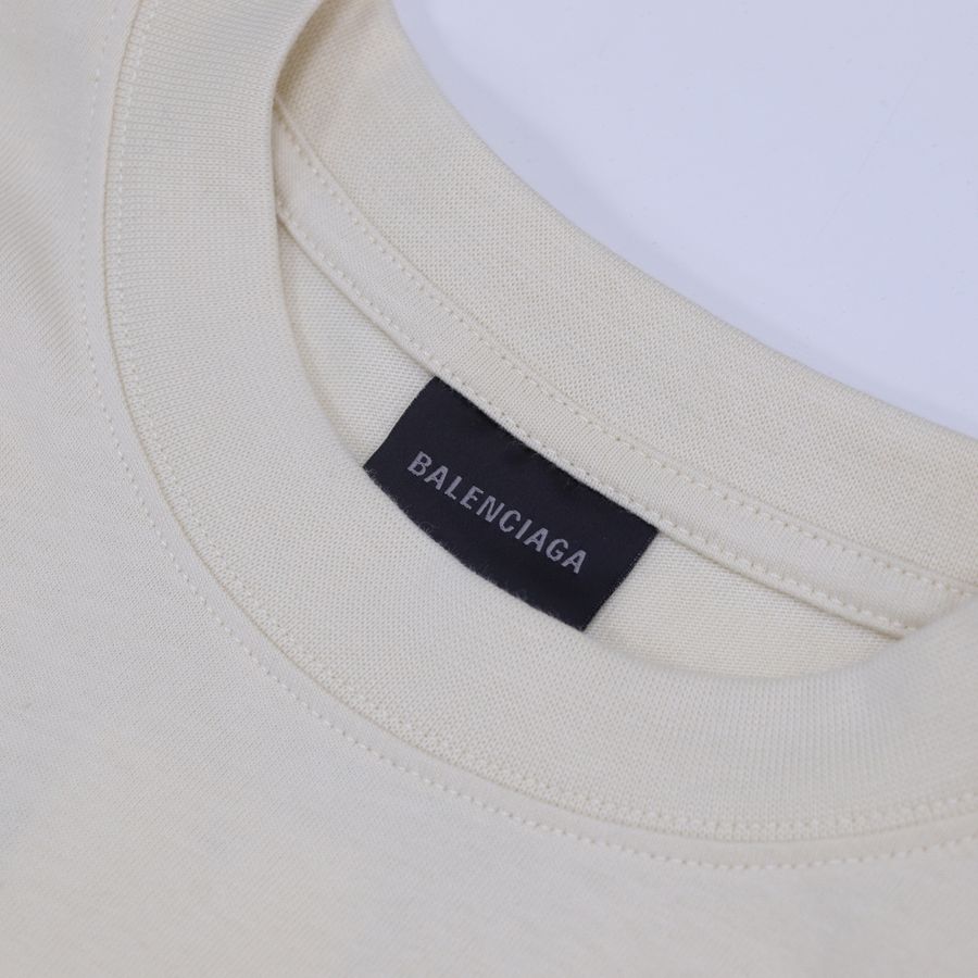 Balenciaga 巴黎世家 Oversized 奶油黃 波浪 刺繡 logo 短袖上衣-5