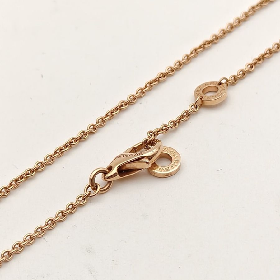 BVLGARI 18K玫瑰金鑽石白貝母雙面圓餅滿鑽項鏈-3