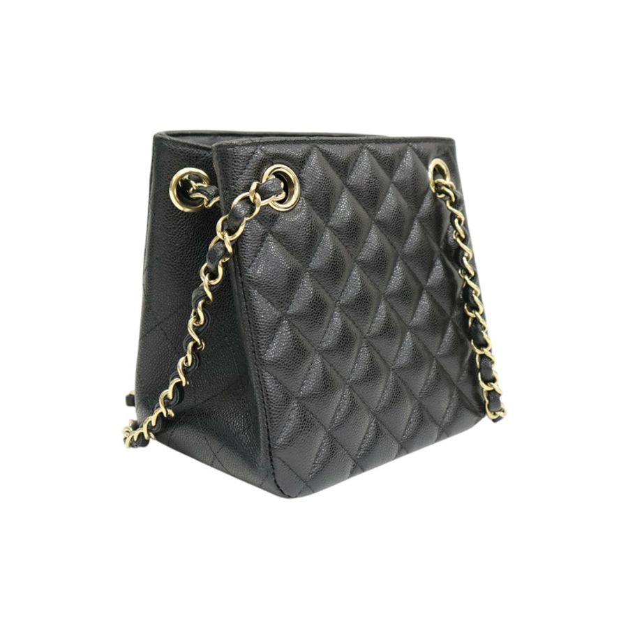 黑色 荔枝紋 牛皮 Mini Bucket 鍊帶 肩背包【CHANEL 香奈兒】 AS3176-1