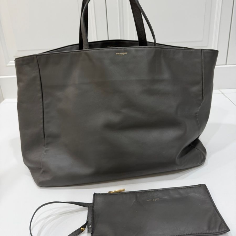 YSL Yves Saint Laurent 聖羅蘭 灰色 子母包 購物袋 托特包 購物包 登機袋 肩背包 側背包-0