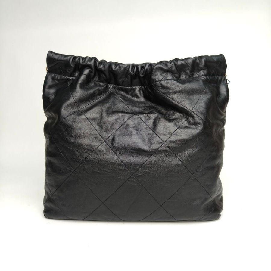 CHANEL 22BagTote托特包中號黑色牛皮晶片金扣肩背包-2