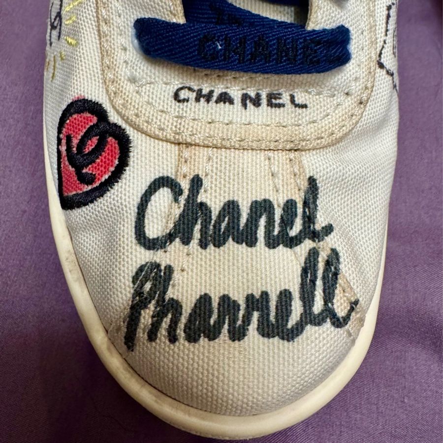 二手Chanel 香奈兒 紅藍鞋帶塗鴉小白鞋 尺寸37-5