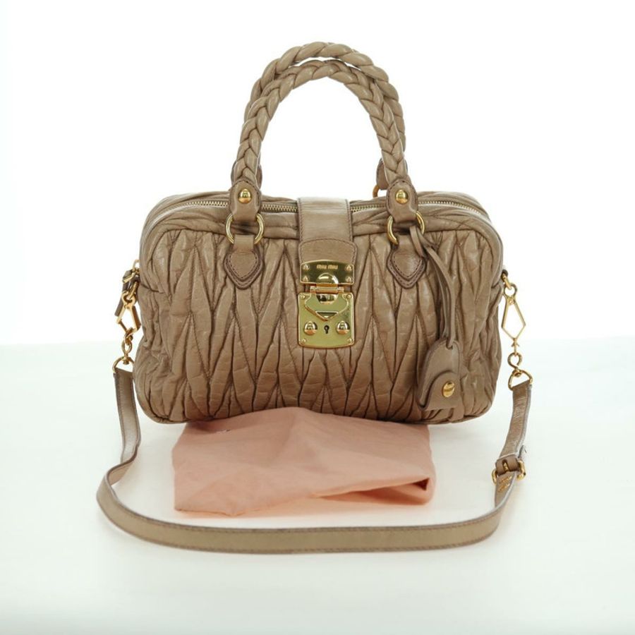 【日本直送】Miu Miu Matelasse 手提包 皮革 2way 米色 金 正品 177667V-11