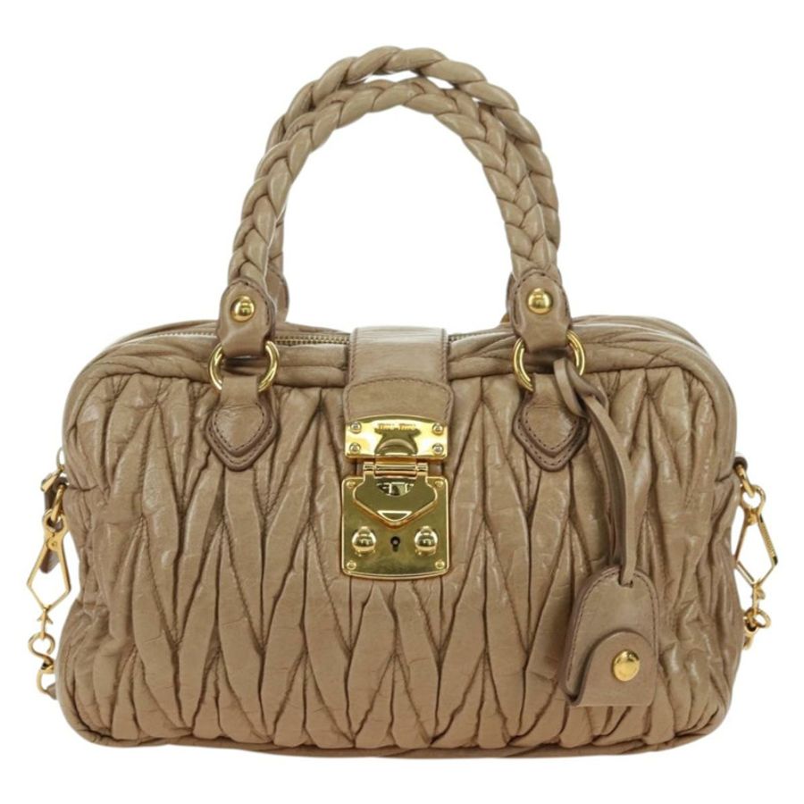 【日本直送】Miu Miu Matelasse 手提包 皮革 2way 米色 金 正品 177667V-12