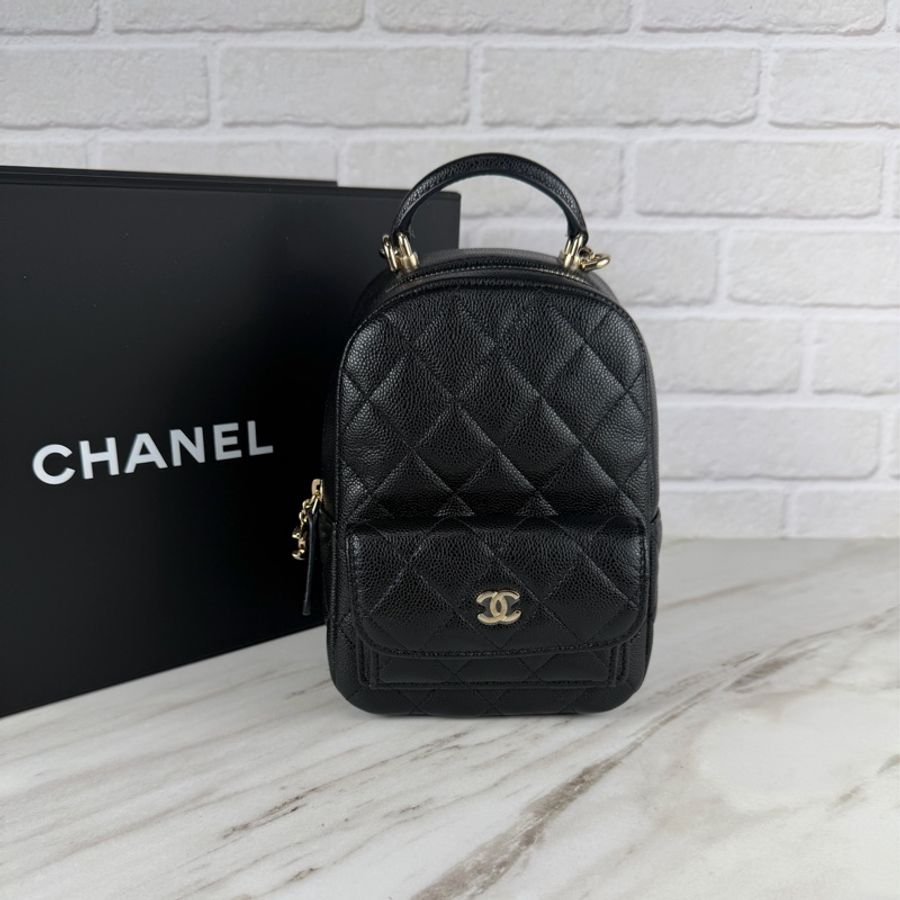 香奈兒Chanel Mini Backpack 黑色荔枝牛皮金釦 雙肩包 小書包 斜揹包-0