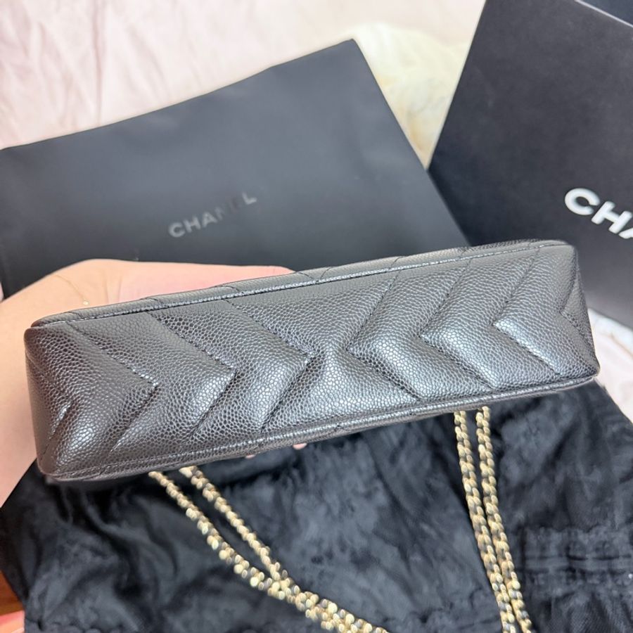 Chanel V紋荔枝牛皮麻將包-5