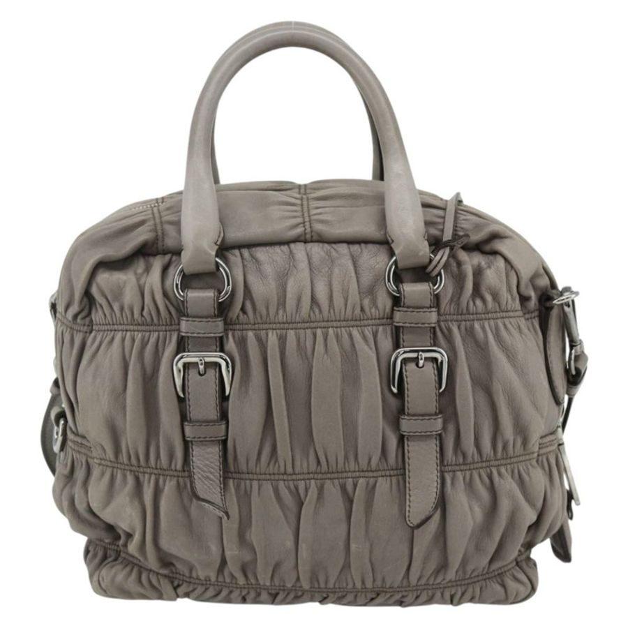 【日本直送】PRADA 褶皺手提包 皮革 兩用 灰色/銀色 正品 178080A-1