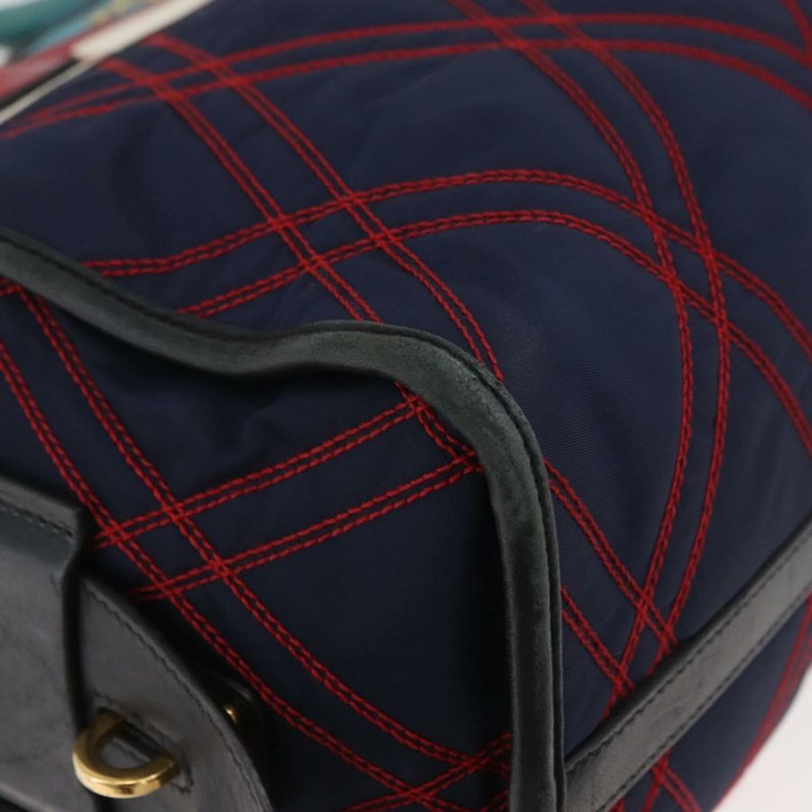 【日本直送】PRADA 圖案絎縫手提包 皮革尼龍 2way 海軍藍 金色 Auth 177317A-9