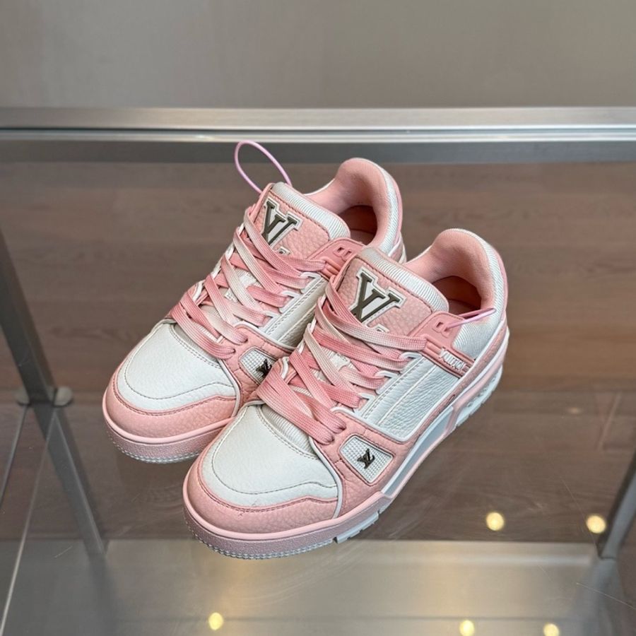 Louis Vuitton LV TRAINER 新款荔枝皮白粉-0