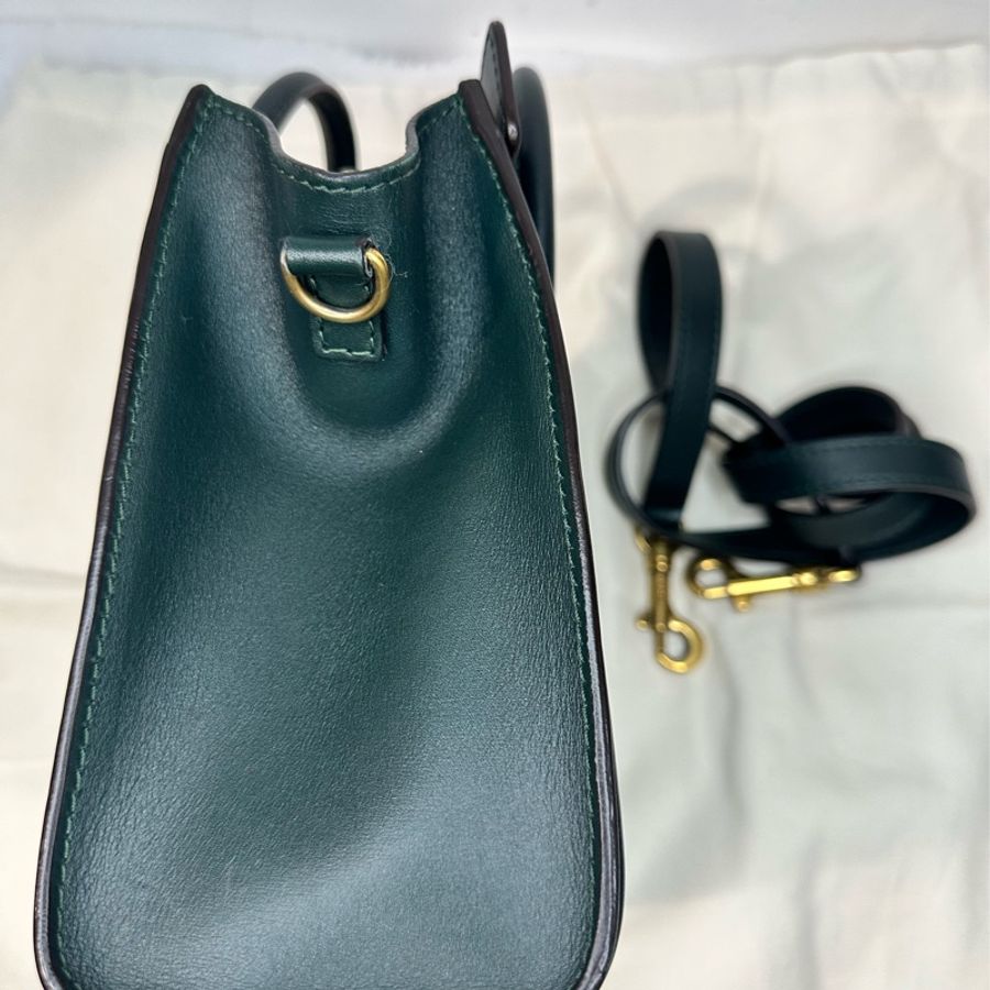 Celine Luggage Nano 深墨綠色光面牛皮兩用包 附肩帶-2