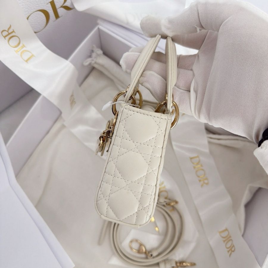 Dior /迪奧 戴妃Micro 白色羊皮金色五金 尺寸：12*10*5 2026年4月購入-2