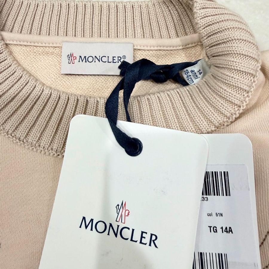 Moncler 圓領落肩英文字母刺繡衫/沙色-2