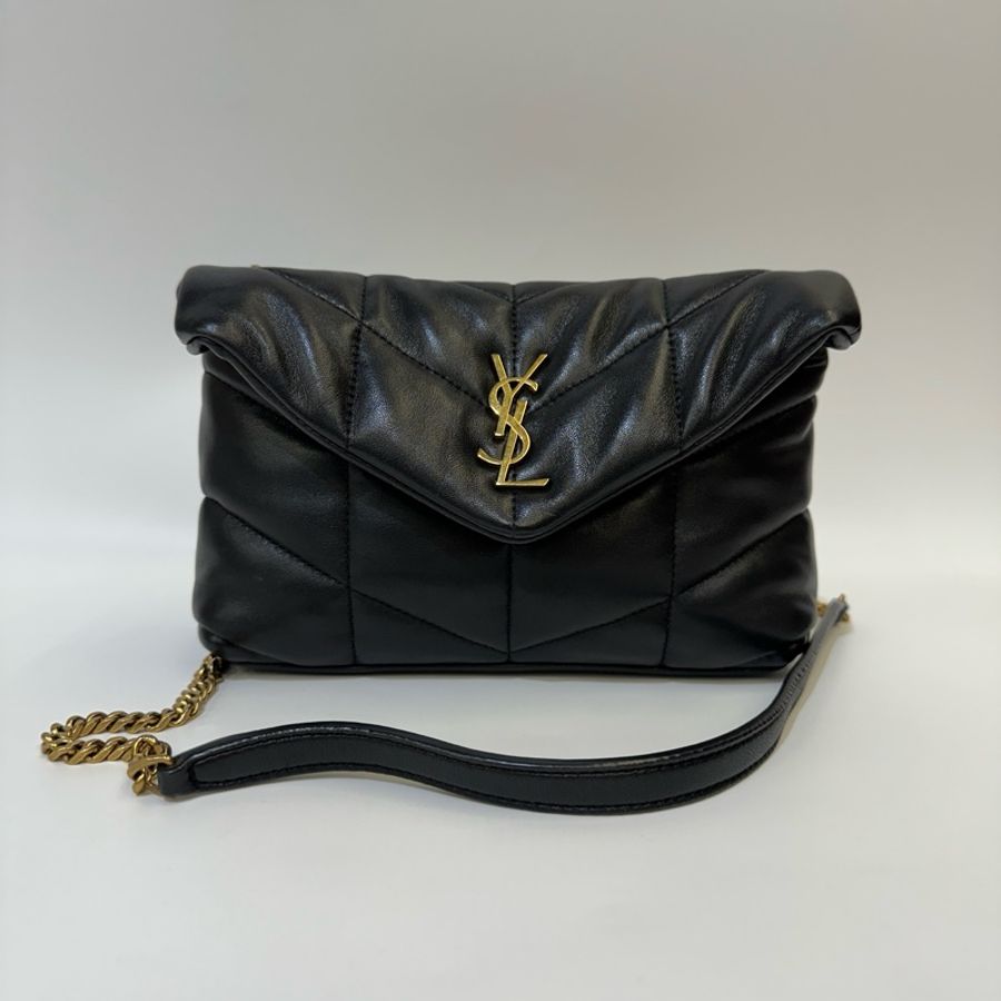 YSL 黑羊皮 mini Puffer下蓋斜背包-0