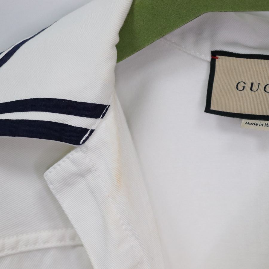 夏日風情🌊Gucci古馳 海軍領 白色 棉質連身裙 雙條紋滾邊設計-8