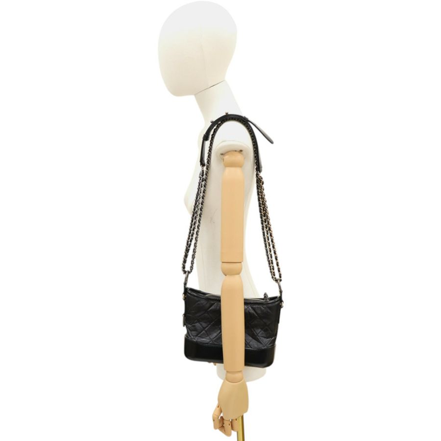 黑色 菱格紋 牛皮 Small Gabrielle Hobo 兩用包【CHANEL 香奈兒】 AS1582-9