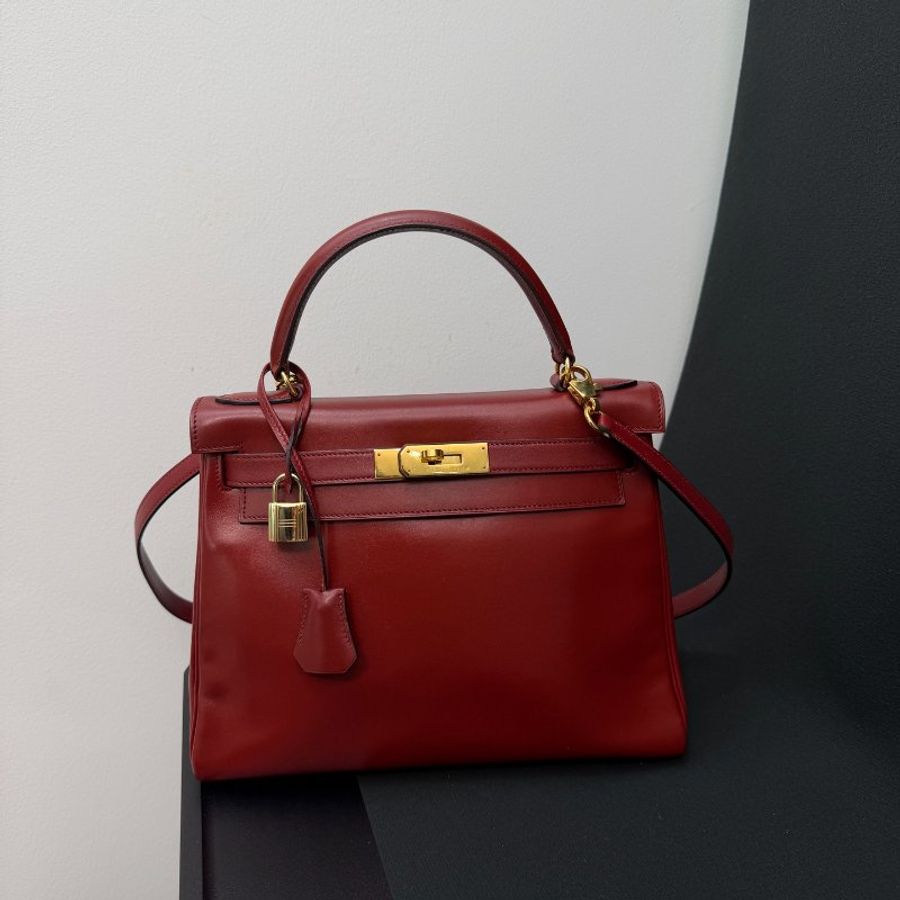 愛馬仕Hermes Kelly28 紅box皮 手提包-6