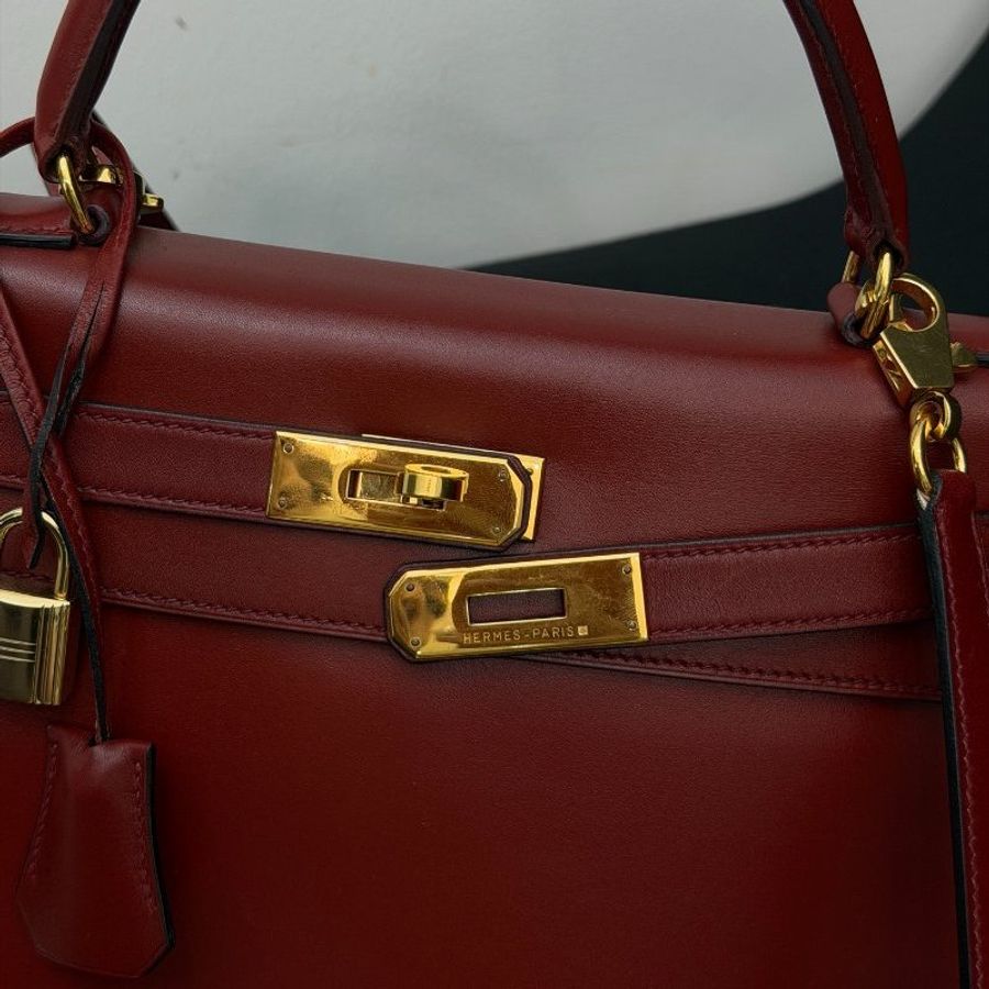 愛馬仕Hermes Kelly28 紅box皮 手提包-11