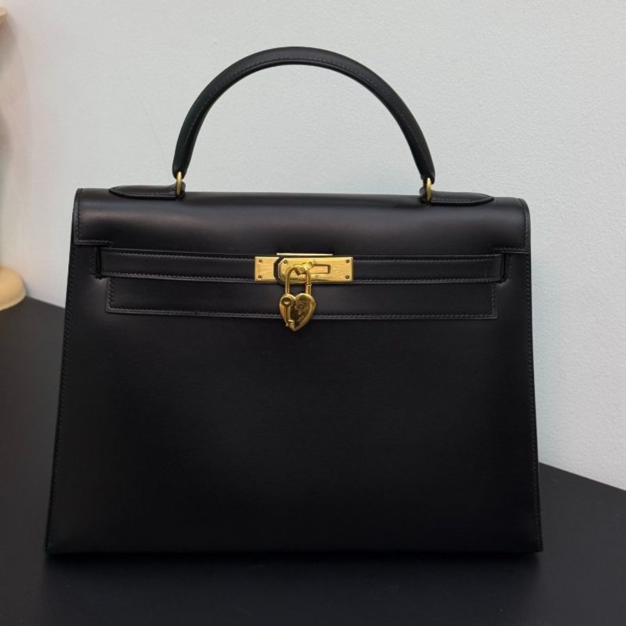 愛馬仕Hermes Kelly32 黑金box皮 手提包-0
