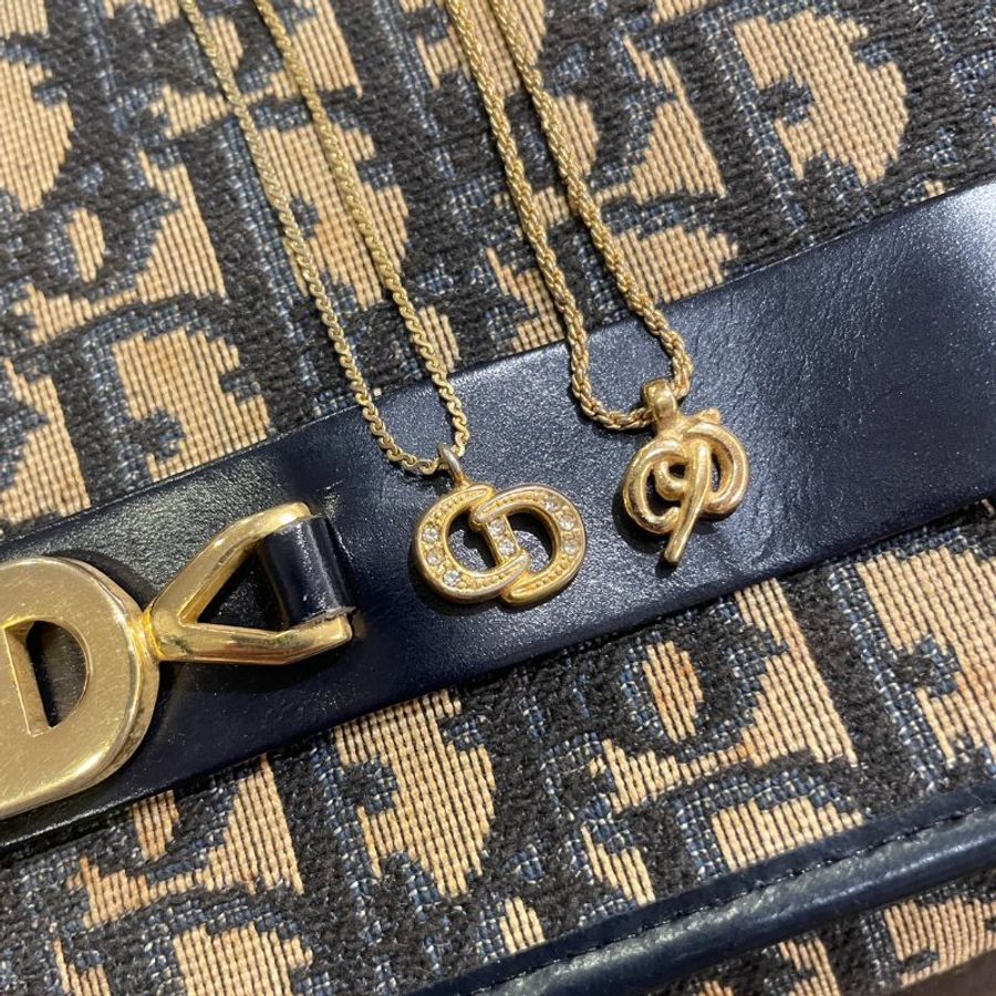VINTAGE DIOR金色草寫字母品牌logo古董項鍊-3