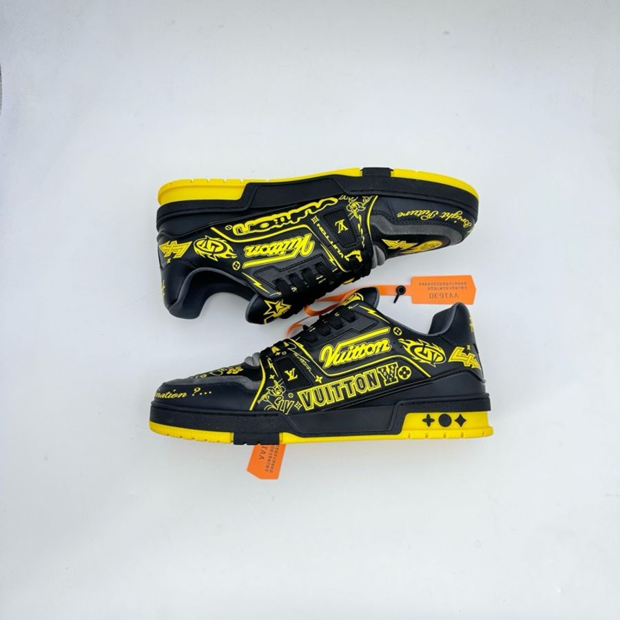 LV/路易威登8.5碼42.5碼/黑黃塗鴉trainer/99新-2