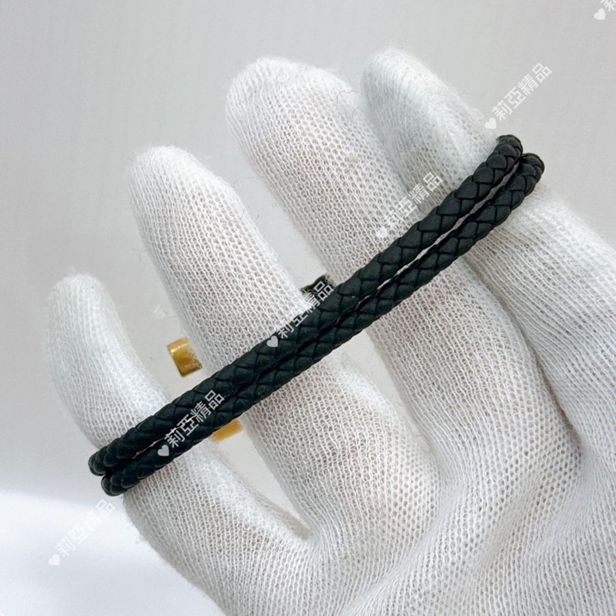 莉亞精品♡ Hermes黑色皮革金釦手環 二手美品-5