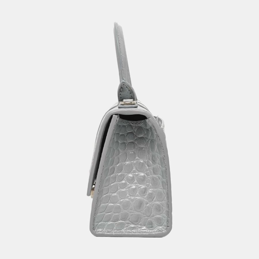 BALENCIAGA Hourglass 超小號 藍灰色牛皮鰐魚紋沙漏包手挽袋-1