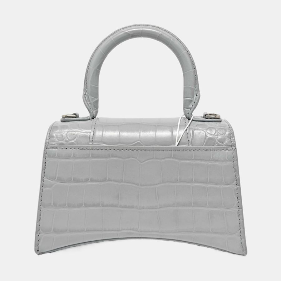 BALENCIAGA Hourglass 超小號 藍灰色牛皮鰐魚紋沙漏包手挽袋-3