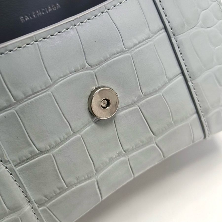 BALENCIAGA Hourglass 超小號 藍灰色牛皮鰐魚紋沙漏包手挽袋-6