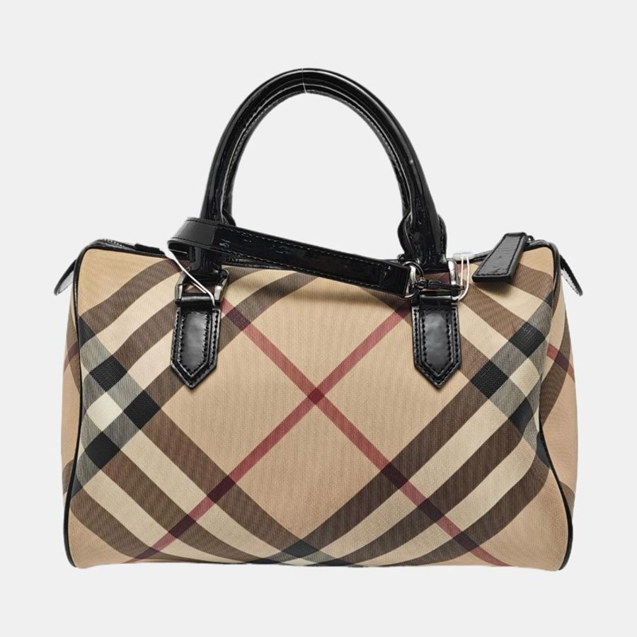 BURBERRY 卡其色塗層帆布手提包 黑色五金-3